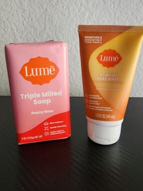 Lume Travel Size Body Wash Coconut & Full Size Triple Milled Soap Peony Rose
